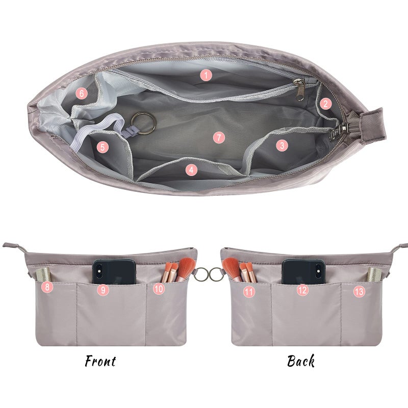 Vercord Premium Nylon Purse Organizer Tote Handbag Insert Organizers Bag in Bag Zipper 13 Pockets Grey X-Large - Image 4